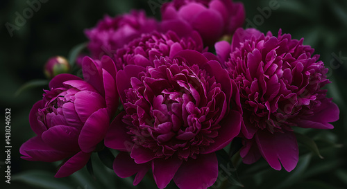 Deep magenta peonies close-up blooms, floral photography perfect for romantic designs, wedding invitations, and social media