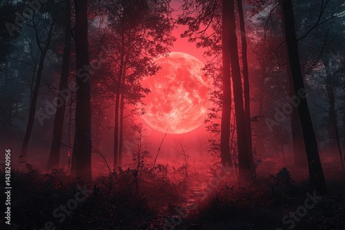 Blood Moon Forest Eerie Night in the Woods