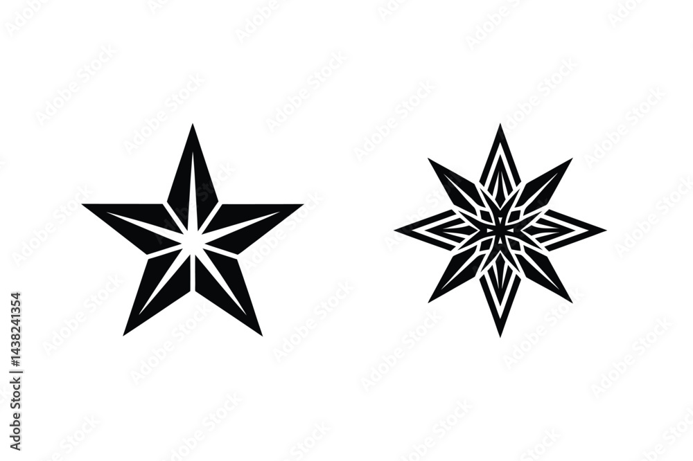 Obraz premium Two Stylized Star Designs Black Shapes On White Background Simple Vector Graphics