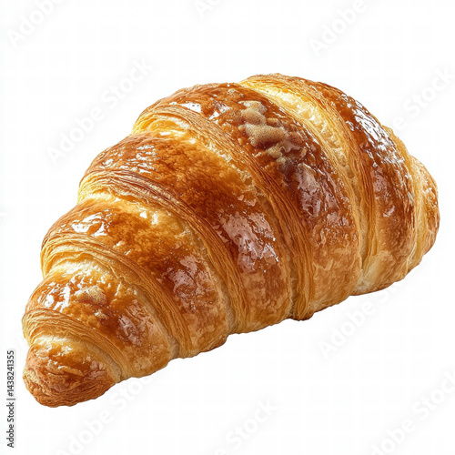 Obraz na płótnie Delicious golden croissant with flaky, buttery texture, resting on white background. This pastry is perfect for breakfast or snack, evoking warmth and comfort w salonie