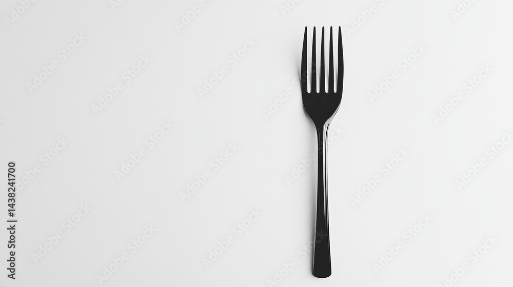 Elegant Black Plastic Fork on White Background Simple Minimalist Design Clean Cutlery Photography Studio Shot Perfect for Restaurant Menu or Food Blog Elegant Black Plastic Fork on White Background Simple Minimalist Design Clean Cutlery Photography Studio Shot Perfect for Restaurant Menu or Food Blog
