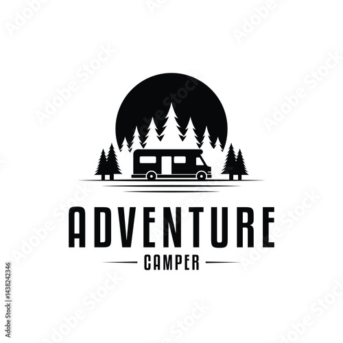 adventure camper logo design concept with tree
