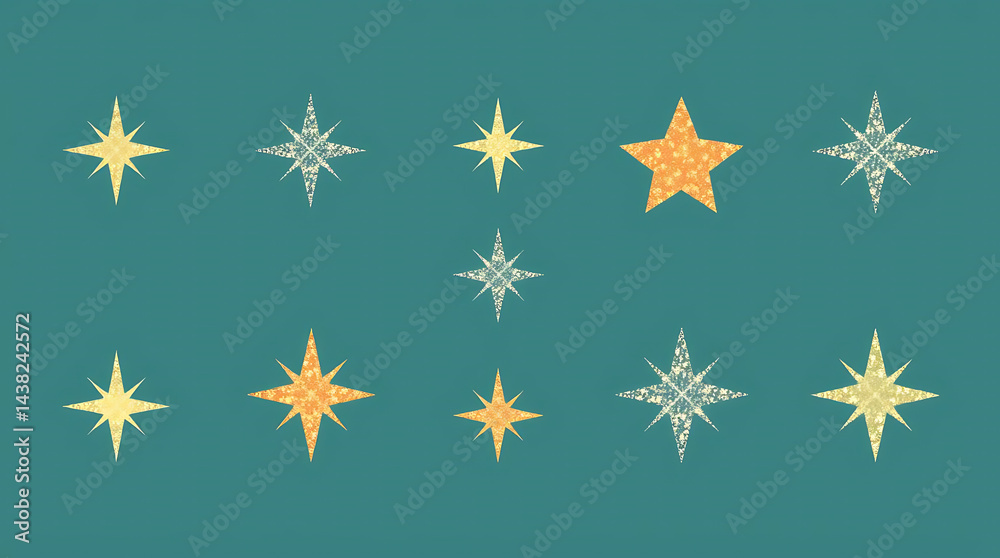 Twinkle star glitter light icon set