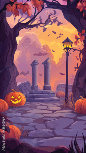 Ghostly Night in Halloween Pumpkin Patch.