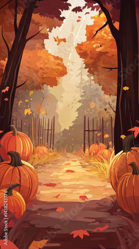 Mysterious Halloween Trail with Pumpkins.