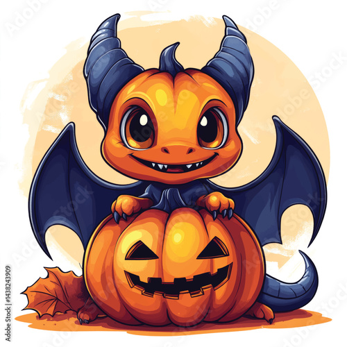 Orange Horned Dragon Character.