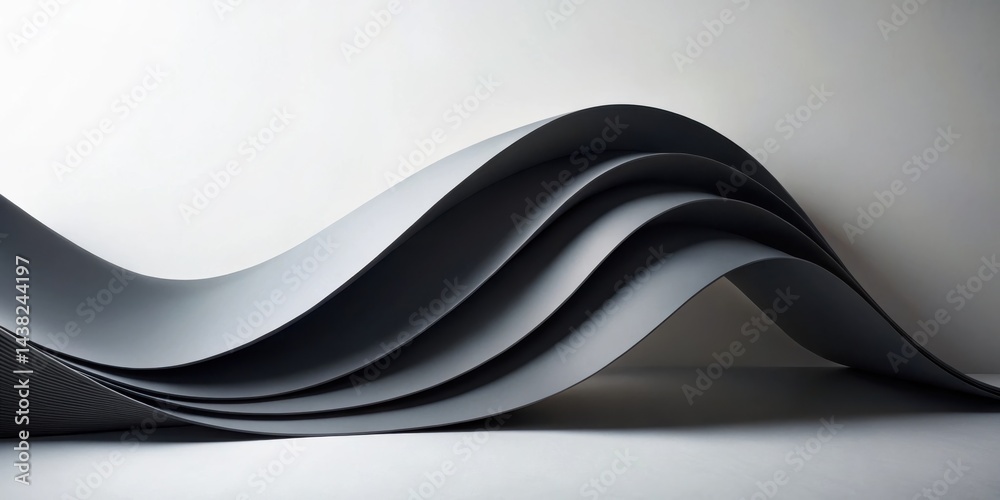 Fototapeta premium Abstract Gray Paper Waves Flowing in a Gentle Arc