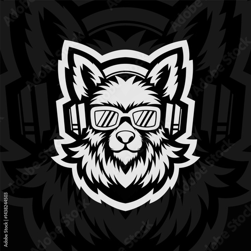 Wolf mascot esport illustration, black white