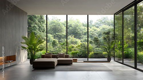 Large Window Showing Lush Greenery And Serene Lake View
