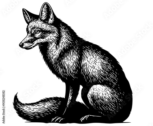 Sitting fox minimalist engraving curled tail design fe8