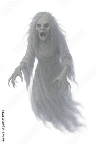 Scary ghost floating with transparent background, ideal for halloween projects