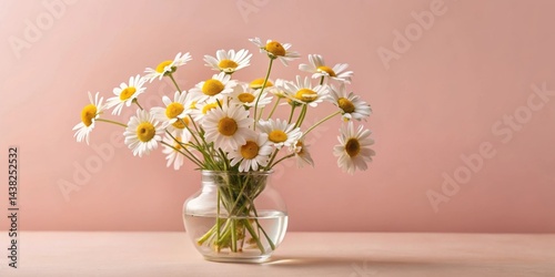 Wallpaper Mural A delicate bouquet of white daisies with yellow centers arranged in a clear glass vase against a soft pink backdrop. Torontodigital.ca