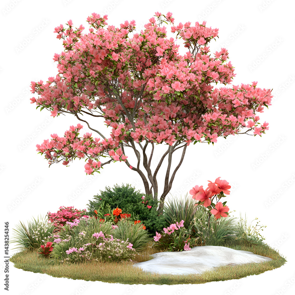 Naklejka premium Pink bonsai tree miniature landscape image