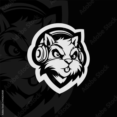 Squirrel mascot esport illustration logo design, black white