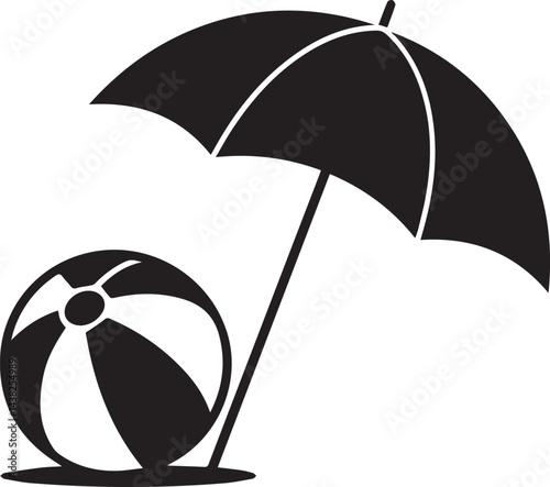 beach ball and umbrella icon over white background, vector illustration.