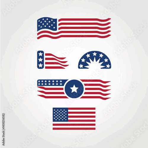 United states flag icons collection patriotic symbols in red white and blue