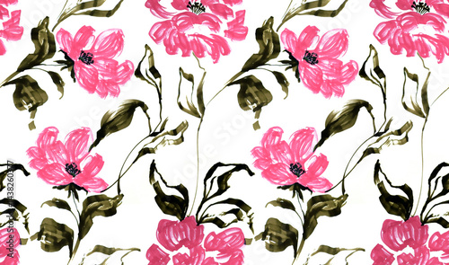 Fototapeta Naklejka Na Ścianę i Meble -  Seamless watercolor flowers pattern. Abstract pattern. 