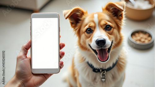 Happy Dog with Smartphone photo