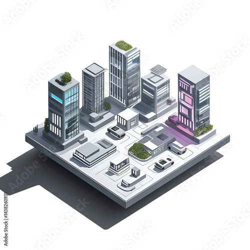  Futuristic City Block Isometric Floating Land Minimalist Urban Design