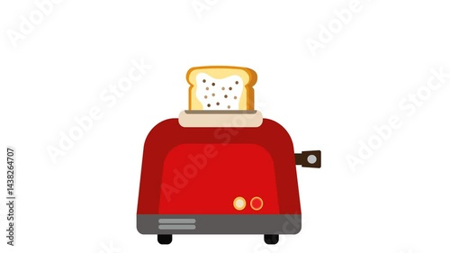 The footage animation graphic motion Bread toaster with toasted bread on white background video vector illustration