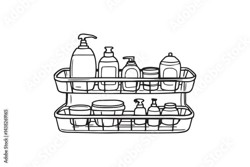 Shower caddy set line art