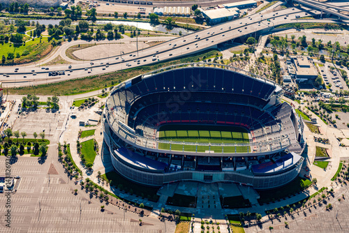 Denver Colorado aerial view of professional football stadium