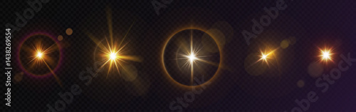 A digital CGI image with five glowing, star-like orbs popping against a dark, textured background. Each orb is a different size, with colors shifting from yellow to a soft orange