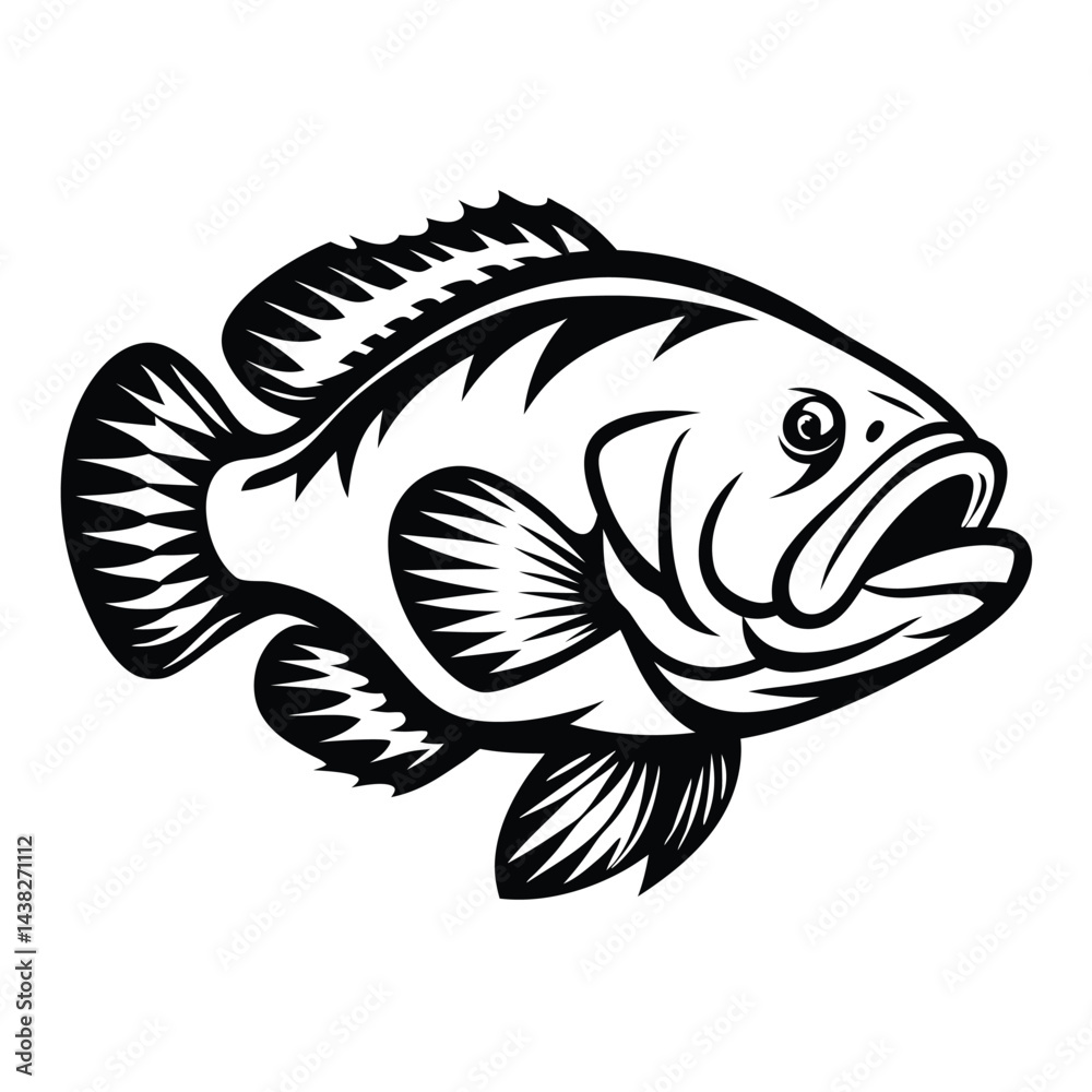 Obraz premium Monochrome of Fish with Detailed Fins and Scales on Isolated White