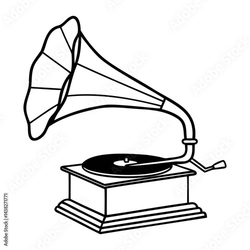 Vintage gramophone player flat vector illustration. Vintage gramophones silhouette icon