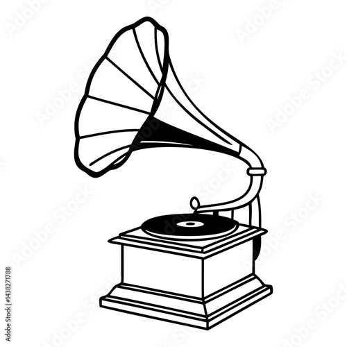 Retro gramophone silhouette Nostalgic music devices for listening music on transparent background