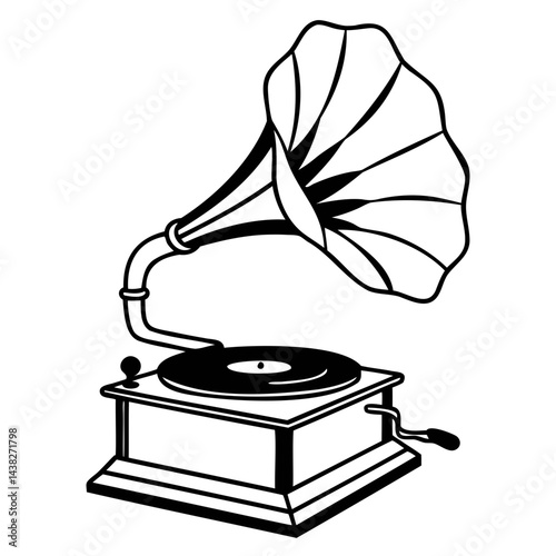 Retro gramophone silhouette Nostalgic music devices for listening music on transparent background