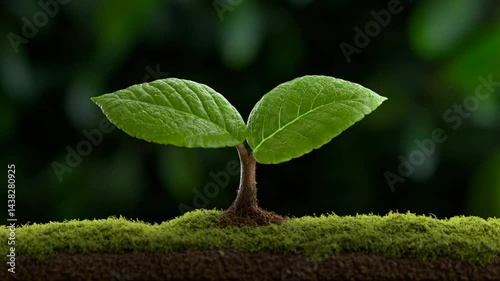 Fresh Green Seedling Growing in Vibrant Lush Environment Surrounded by Soft Moss and Nature's Beauty