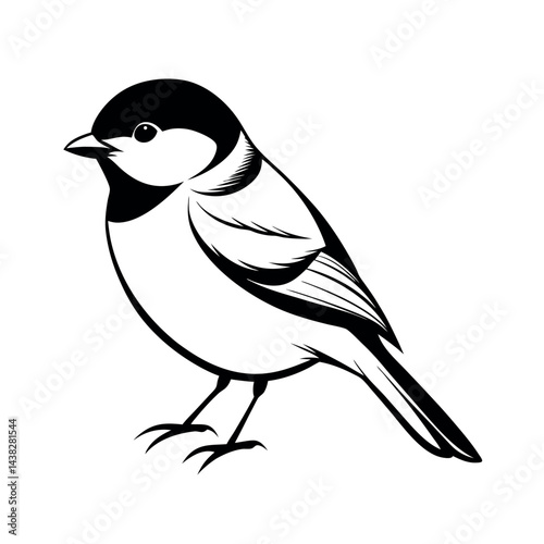 Black Capped Chickadee Line Art Vector