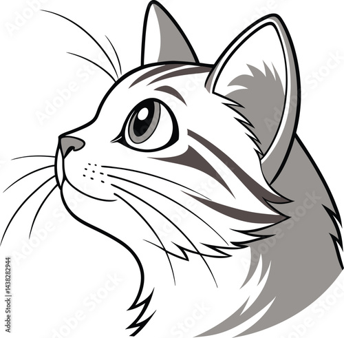 Cute Gray Tabby Cat Head Profile Illustration