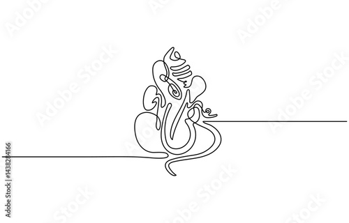 Vector One line art. Illustration of Lord Ganpati or Ganesh Chaturthi isolated on white background for  logo, invitations, greeting cards, business card. Spa logo. God