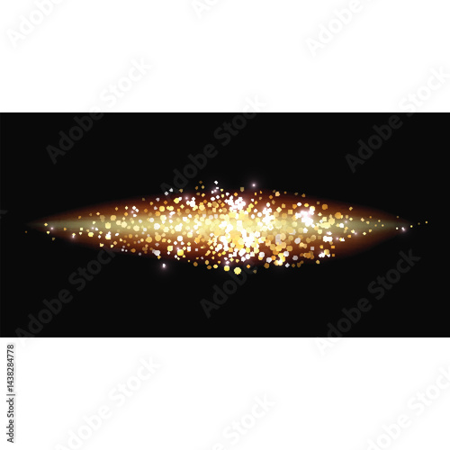 A wild burst of golden and white sparkles explodes across a pitch-black backdrop, resembling a starburst or fireworks show