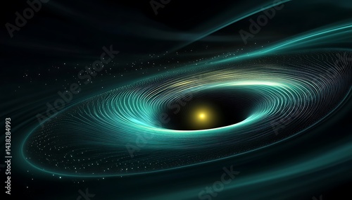 Abstract background with green light and black holes, an energy flow effect in a science fiction style.