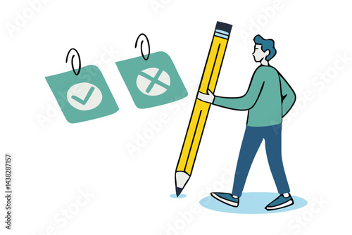Businessman Writing Do and Don't Checklist on Sticky Notes for Correct and Wrong Actions