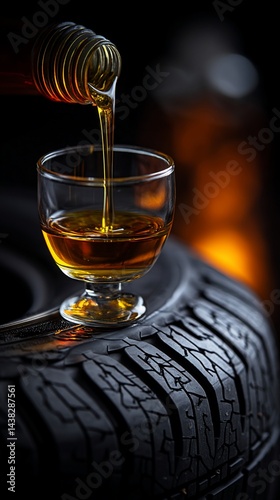 Amber liquid poured into small glass