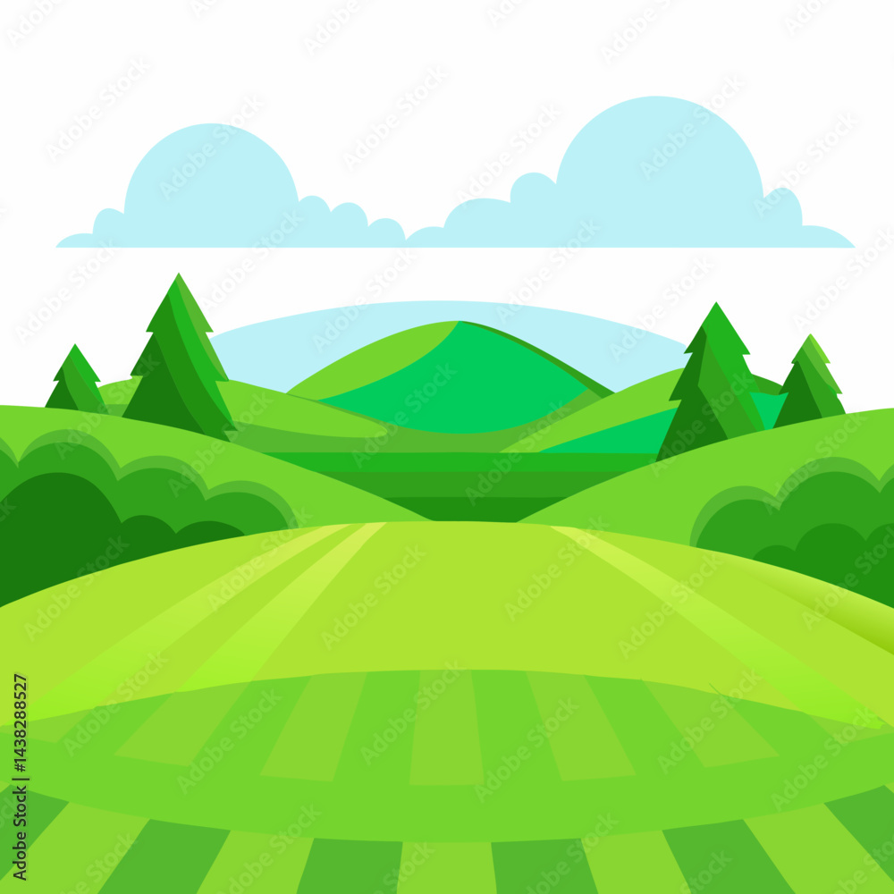 Fototapeta premium Landscape with green hills and blue sky