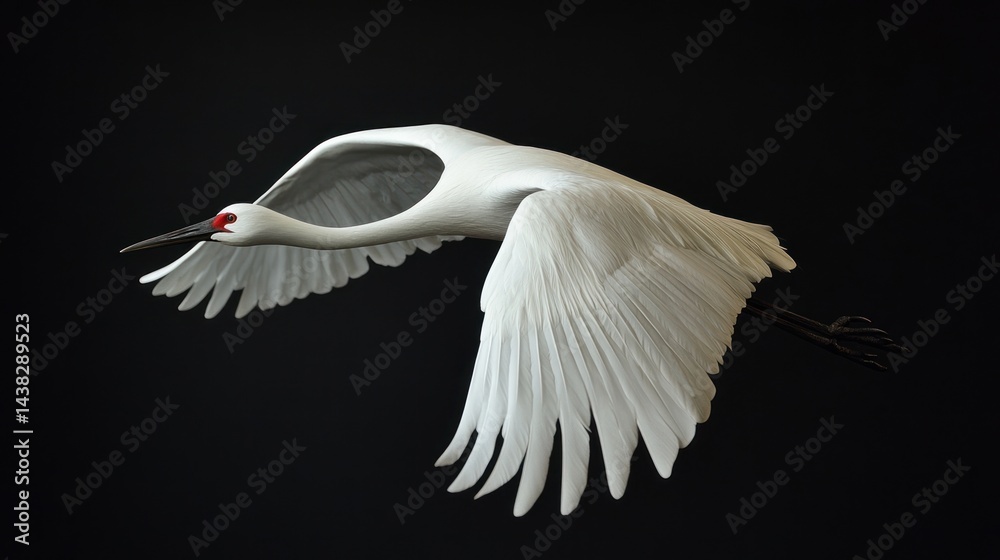 Obraz premium Majestic White Crane in Flight: A Study in Grace and Elegance