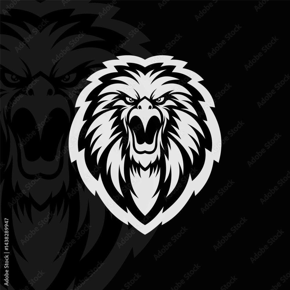 Fototapeta premium Angry eagle head mascot animal esport illustration character, black white