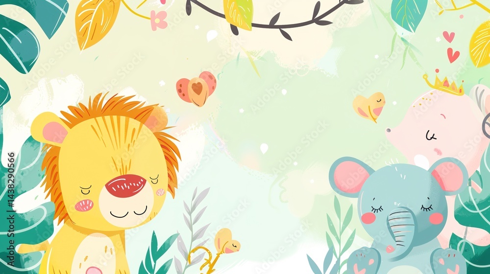 Fototapeta premium Cartoon Animal Love Heart Children's Toy Background: A Whimsical World of Playful Affection