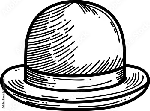 vintage bowler hat illustration, classic headwear silhouette, timeless fashion accessory design