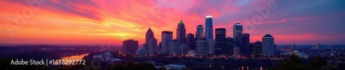 Modern Philadelphia skyscrapers, vibrant cityscape at sunset, downtown, city, architecture