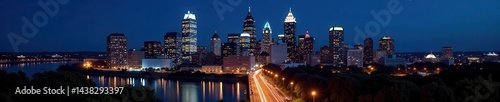Night view of Philadelphia cityscape, illuminated skyscrapers, usa, panorama, illuminated
