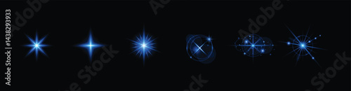 A line-up of six glowing blue star-like orbs sits against a pitch-black backdrop. Each one flaunts a unique, intricate design with different patterns and light effects