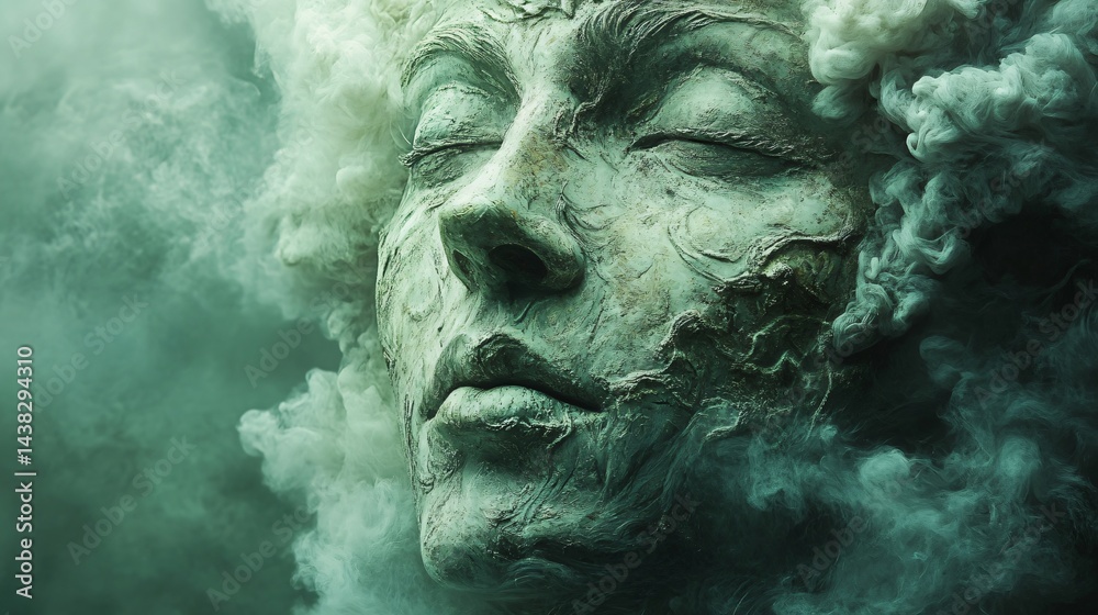 Ancient Whispers: The Stone Face of Mythology in Dreamlike Fog Ancient Whispers: The Stone Face of Mythology in Dreamlike Fog