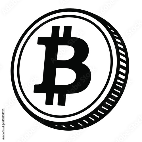 Bitcoin Cryptocurrency Coin Illustration - Black and White BTC Symbol
