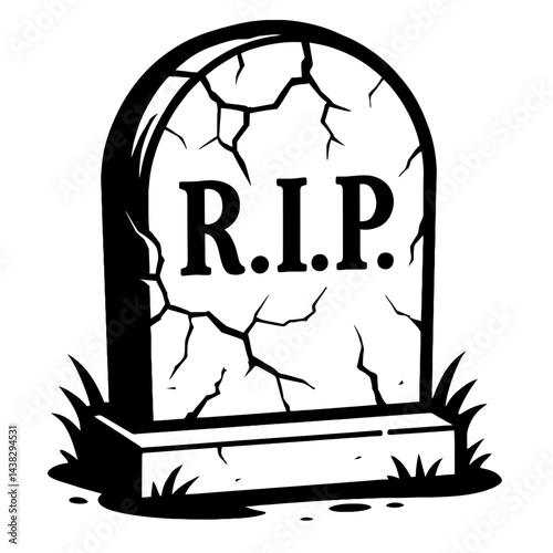 Tombstone Illustration with RIP and Cracks